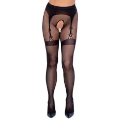 Cottelli Collection Collants Ouverts Résille Et Motifs Porte-Jarretelles – Cottelli