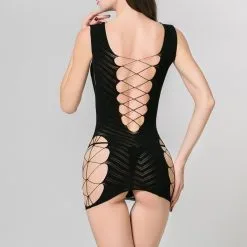 Robe Sexy Ajourée En Maille élastique Noire 9 Robe Sexy Ajourée En Maille élastique Noire -Sextoys boutique robe ajoure 6